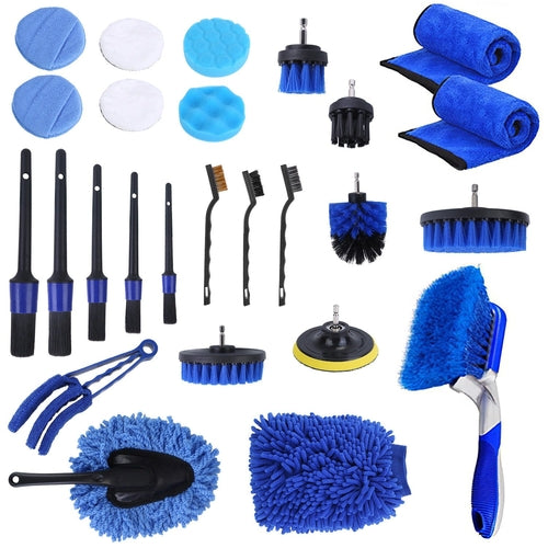 26Pcs Car Detailing Brush Kit Exterior Interior Car Cleaning Set Drill